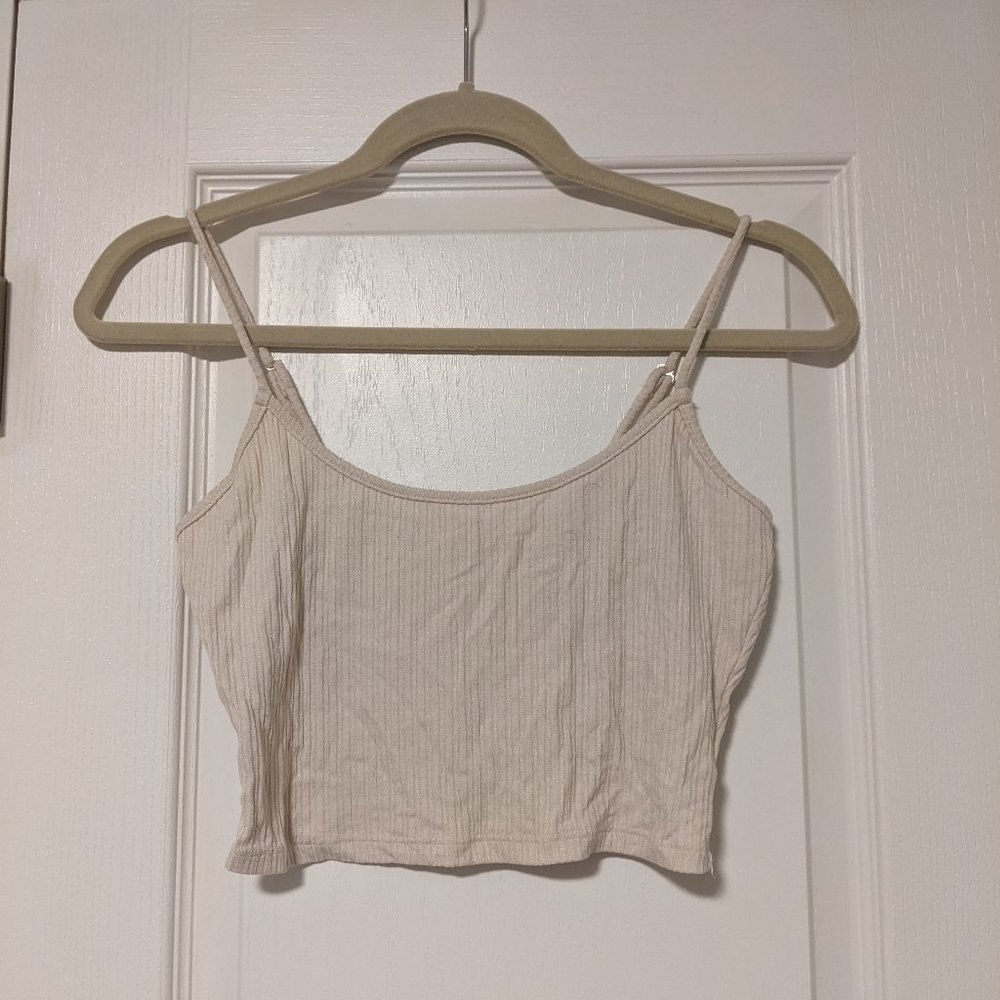 Endless Blu Cropped Ribbed Off White Cami Top